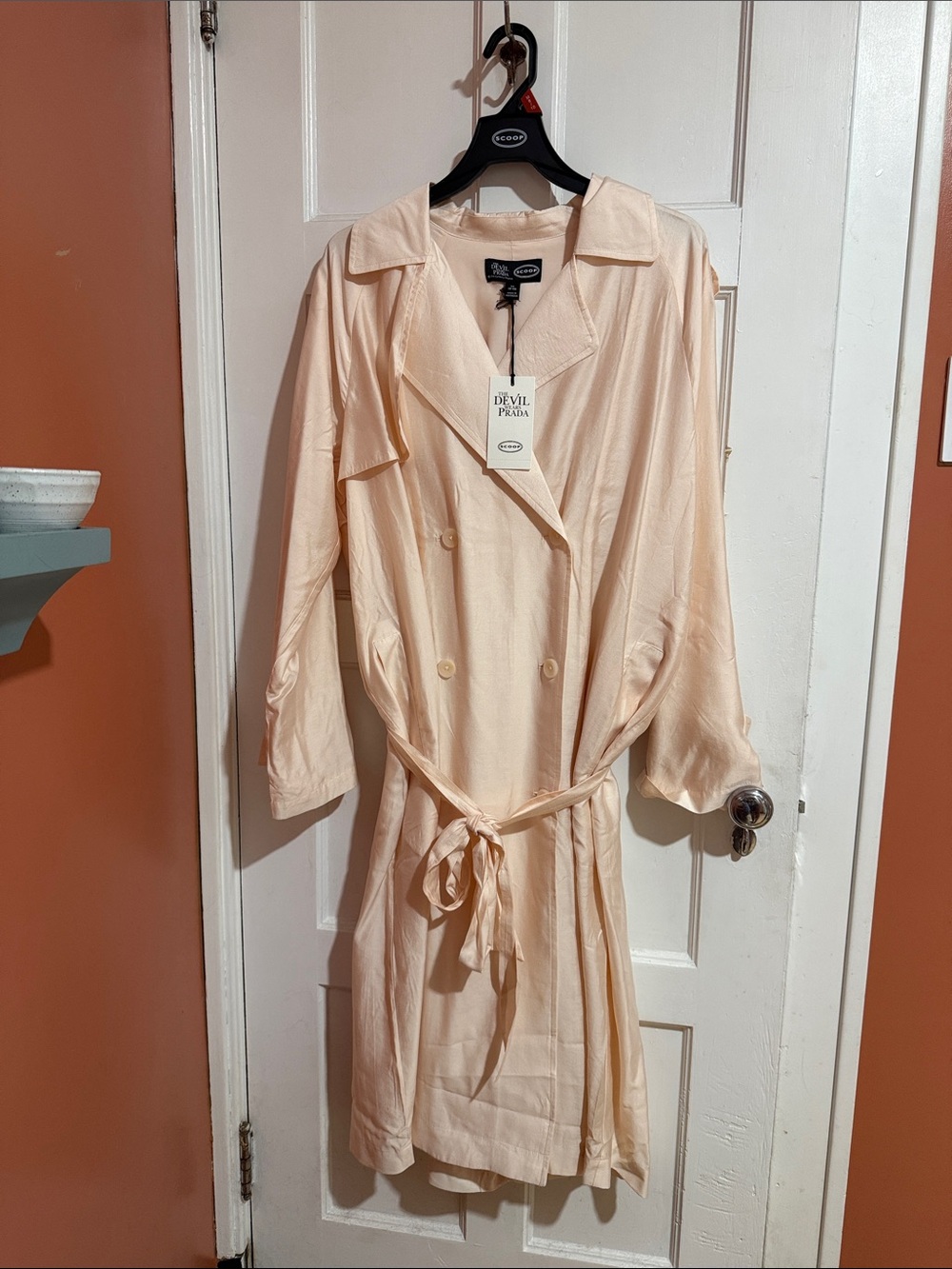 Silky Tie-Waist Trench in Light Peach